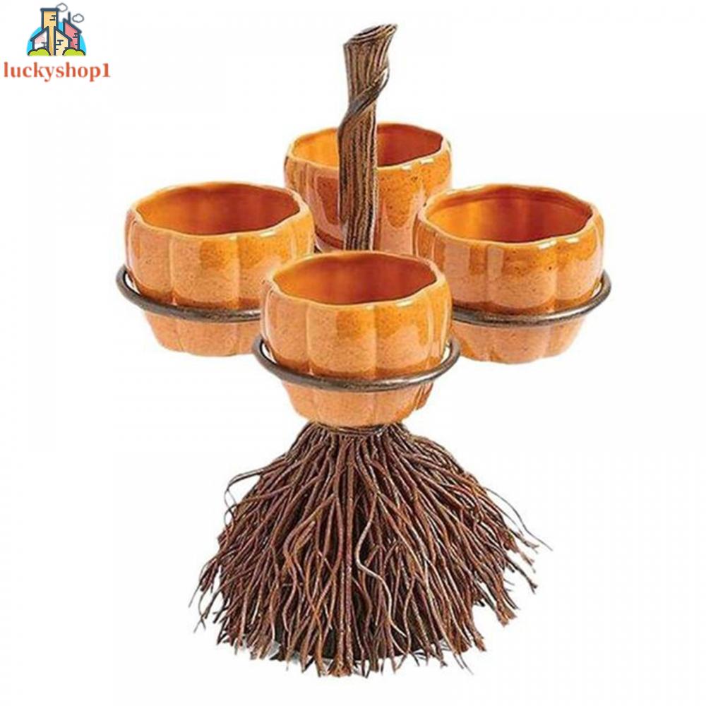 1 Bộ Chén Và Giá Đỡ Hình Bí Ngô Dùng Đựng Kẹo / Snack Trong Dịp Halloween