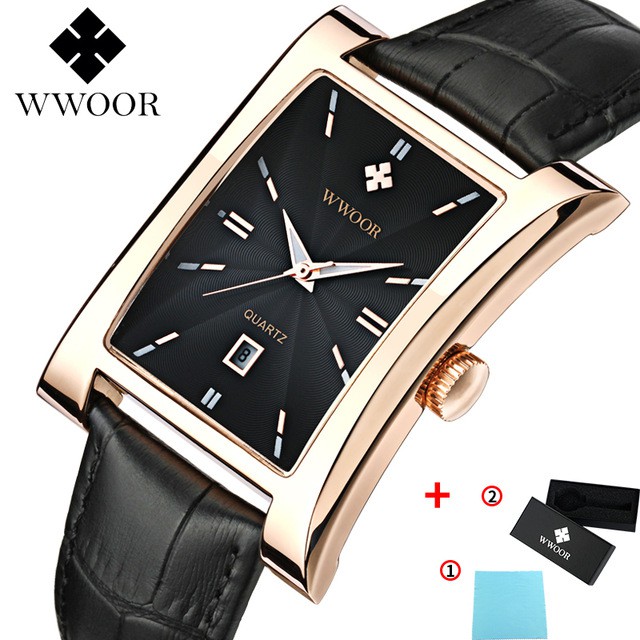 WWOOR Men's Sports Watch Waterproof Genuine Quartz Leather Strap Fashionable Stainless Steel - 8017