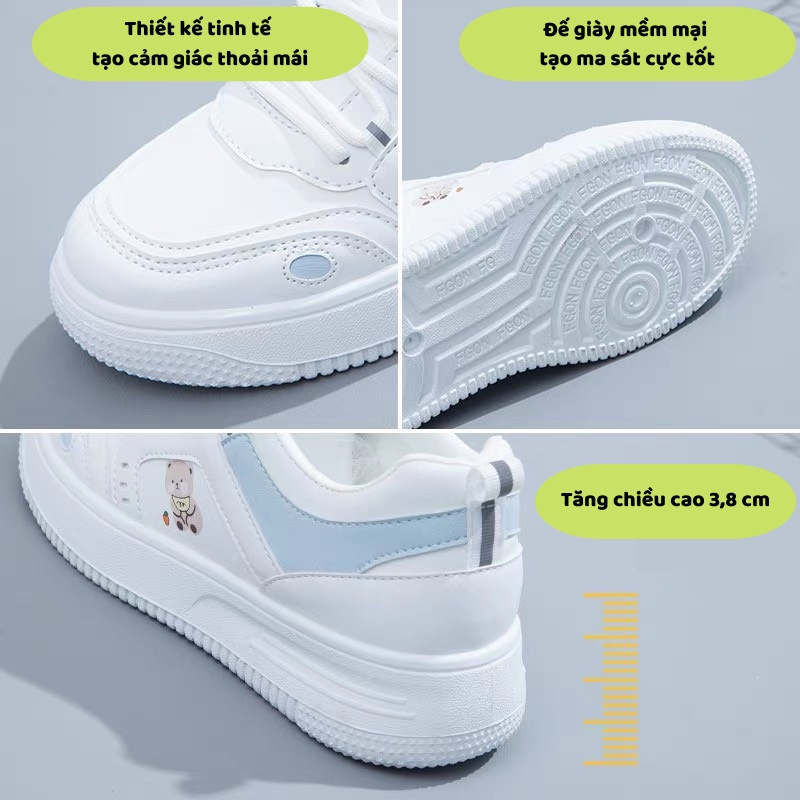 Giày thể thao nữ trắng, Giày nữ hình gấu cute phong cách Hàn Quốc hot 2023 màu trắng be da cao cấp size 36-40 [023]