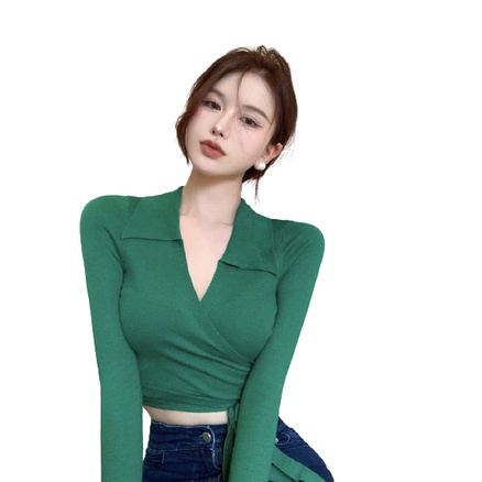 Áo dệt kim QKOOLE cổ chữ V phong cách cổ điển Hàn Quốc cho nữ