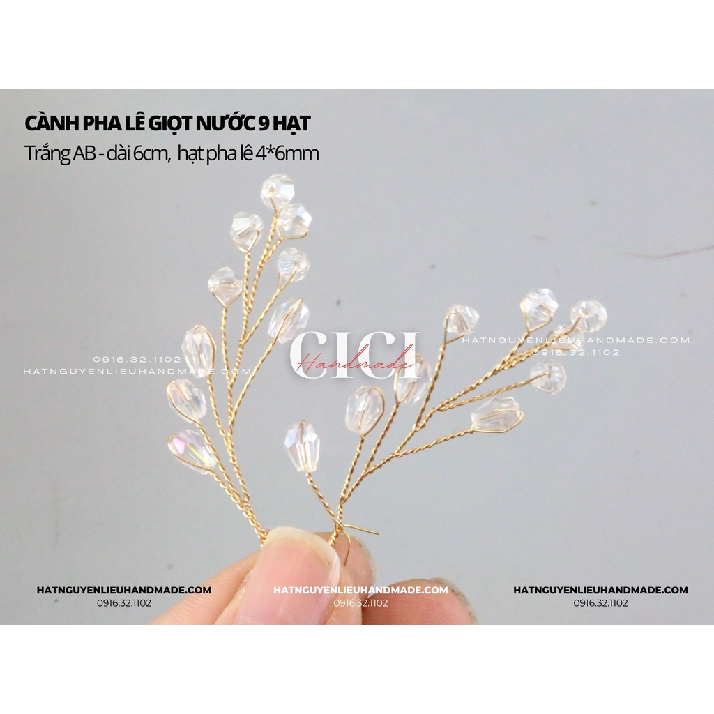 Cành pha lê giọt nước 9 hạt Cici Handmade nguyên liệu DIY hạt đính kết, hạt pha lê hạt cườm đính kết