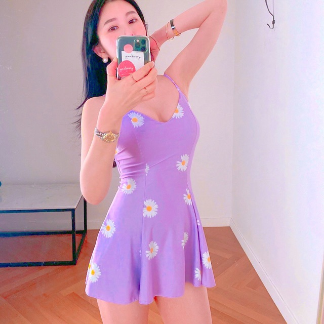 Đồ bơi, bikini váy cúc hoạ mi tím, đen cực xinh xắn , kèm quần lót kín đáo bộ bơi