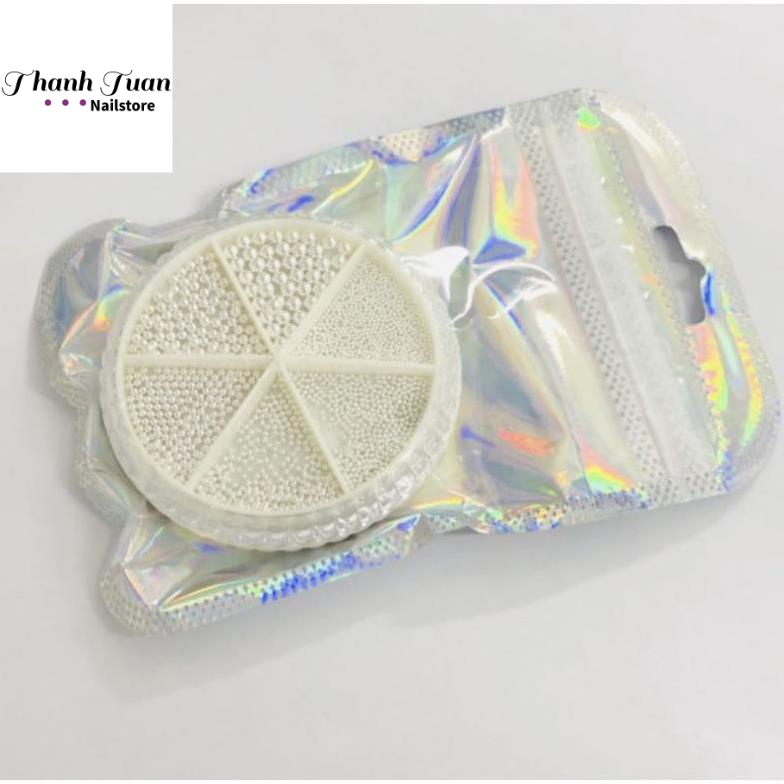 Set bi trang trí móng kim loại khay tròn 6 ngăn Mix Size  - Phụ kiện đồ nail