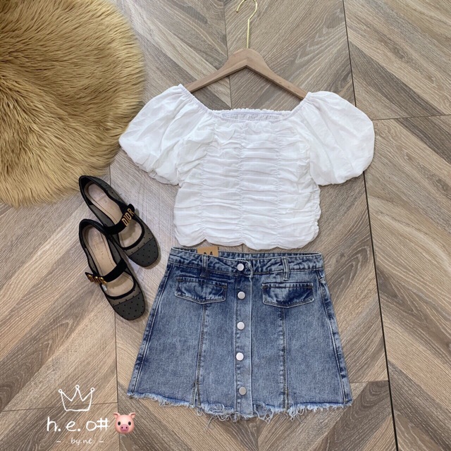 Áo chun nhún dáng croptop