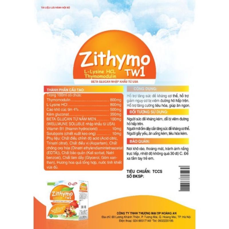 Ăn ngon tăng cường đề kháng Zithymo TW1 Bổ sung vitamin acid amin tăng cường đề kháng, tiêu hoá tốt, ăn ngon - Hộp 20ống
