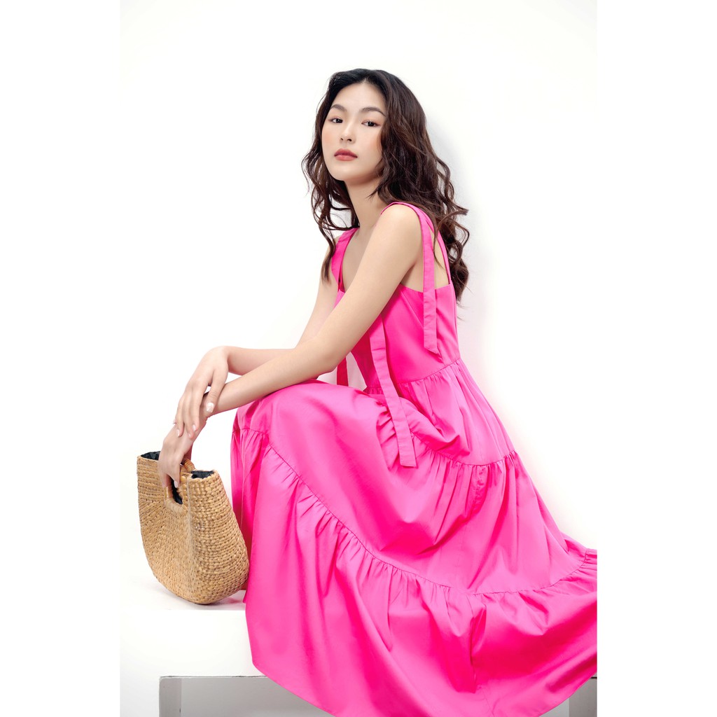 LIIN - Đầm nữ suông dáng dài, thiết kế hai dây bản to xoè tầng