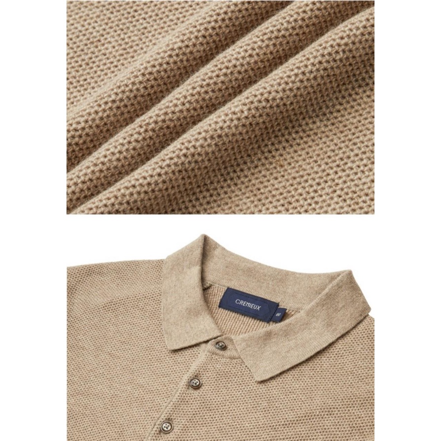 Áo polo len dài tay Cashmere một màu Navy hàng xuất Hàn