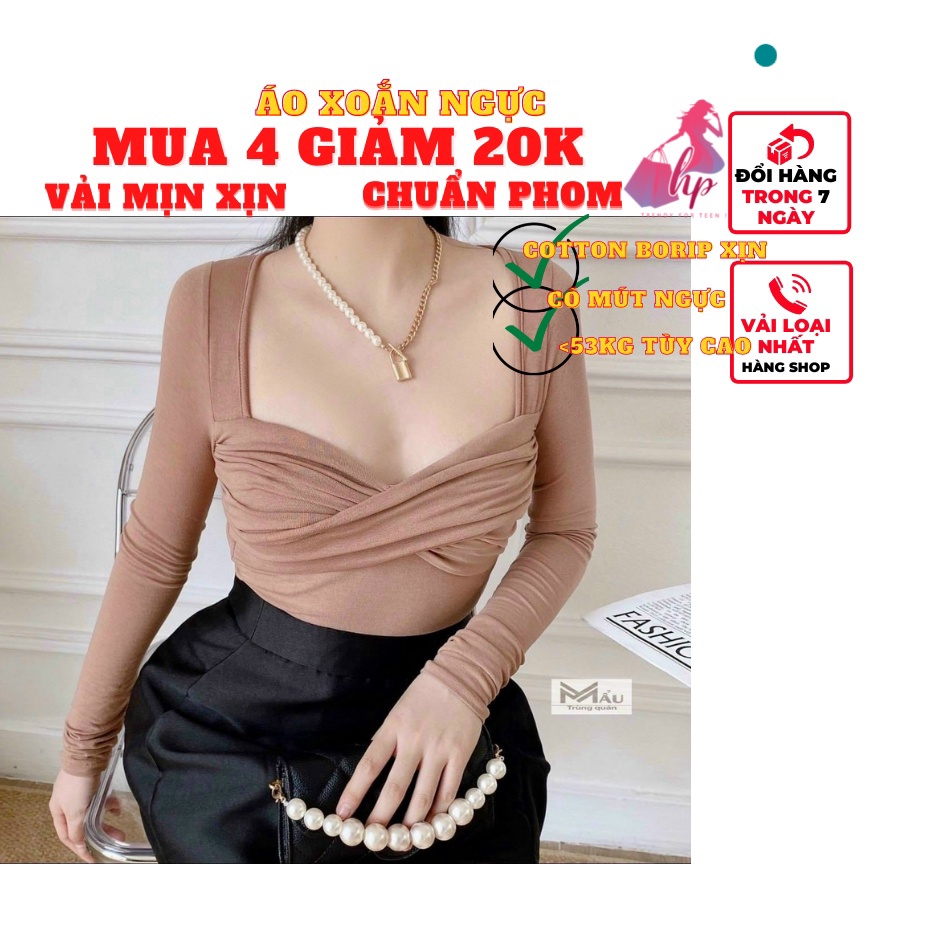 Áo nữ croptop ôm body tay dài cổ vuông xoắn ngực cực sang chảnh phong cách hàn quốc mẫu mới thời trang nữ A31..,