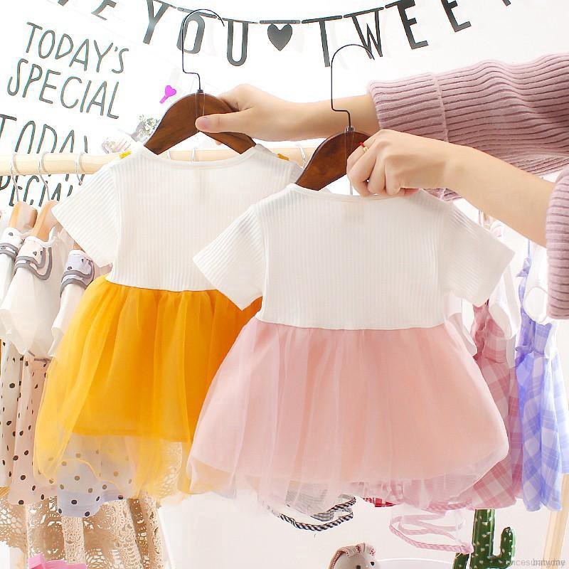 Đầm xòe tay ngắn phối lưới cho bé gái