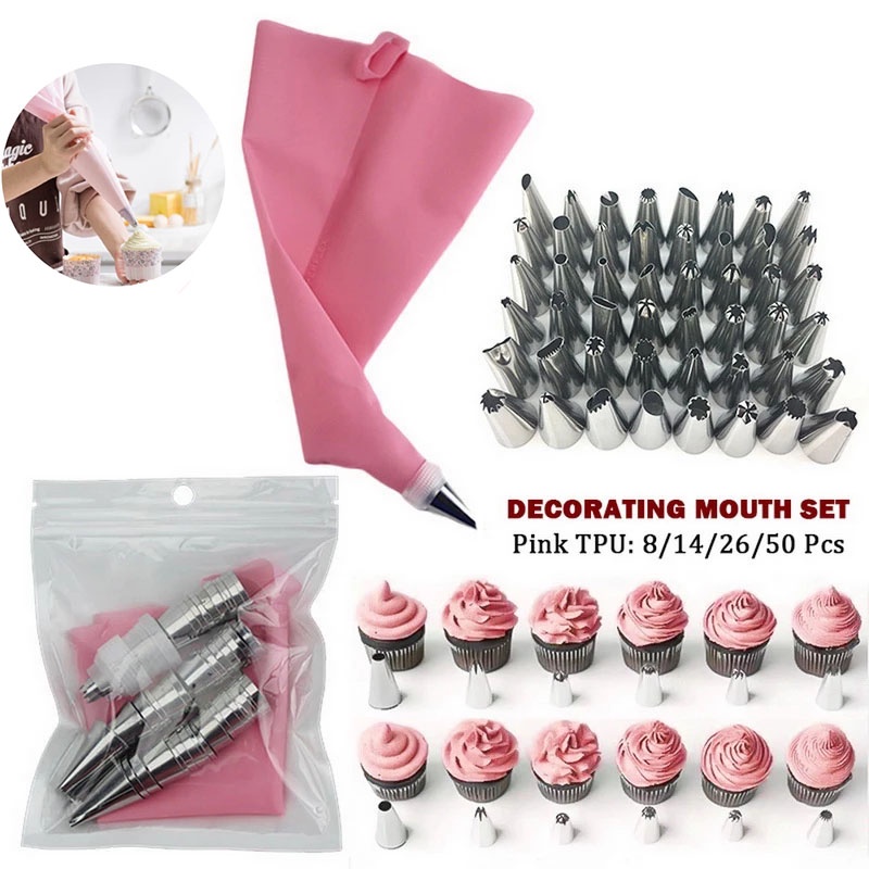 Bộ 50 Dụng Cụ Trang Trí Bánh Kem Bằng Thép Không Gỉ Có Thể Tái Sử Dụng