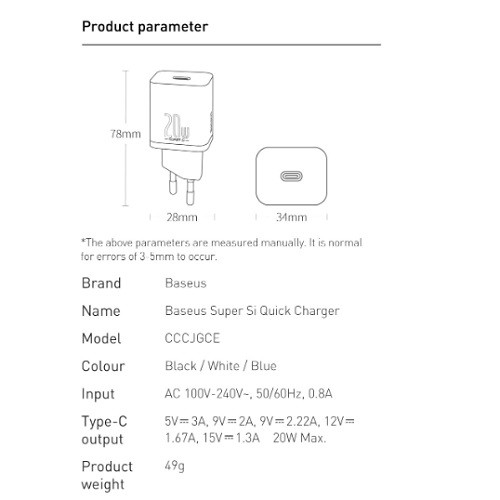 Bộ cốc cáp sạc nhanh Baseus 20W Si cho IP12, Củ sạc nhanh IP12 Baseus 20W Super Si Mini USB C hỗ trợ sạc nhanh QC3.0 PD
