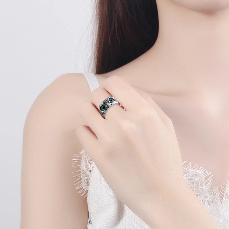 Nhẫn đeo ngón tay thiết kế chim cú kích thước điều chỉnh được phong cách punk cổ điển thời trang unisex