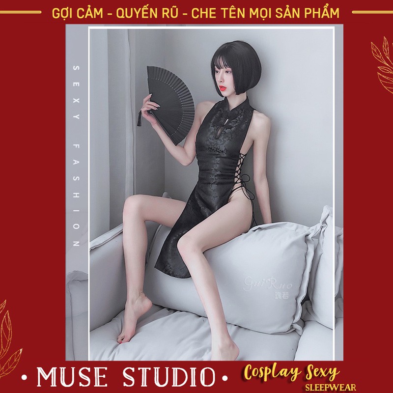 Đồ Ngủ Cosplay 𝑽𝑰𝑫𝑬𝑶 𝑨̉𝑵𝑯 𝑻𝑯𝑨̣̂𝑻 Váy Ngủ Cosplay Sườn Xám Trung Quốc Sexy, Vải Gấm Lụa In Nổi Cao Cấp