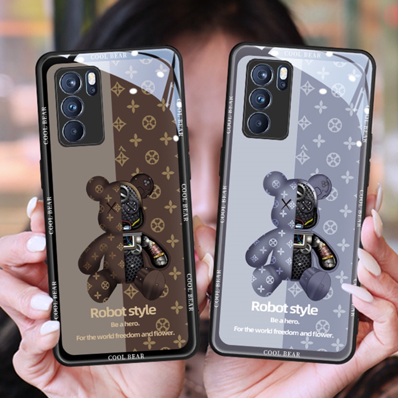 Ốp lưng Samsung Galaxy A7 A8 A6 A5 A9 2018 Kaws Cool Robot Gấu Kính Cứng Kính Cường Lực Vỏ Samsung A6 A5 A8 Plus 2018 A51 A71 5G