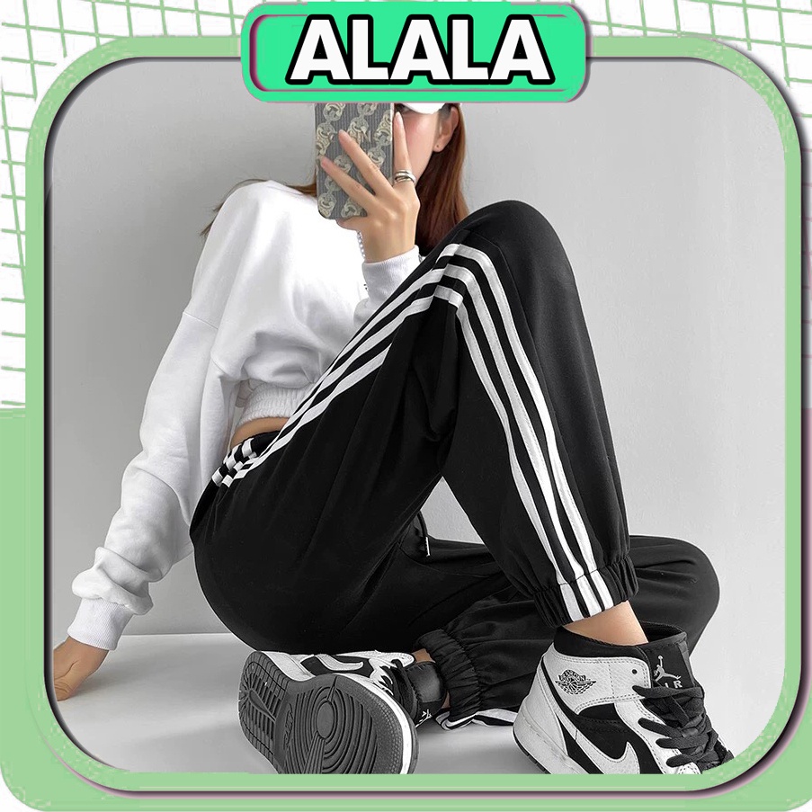Quần Jogger 3 sọc ống rộng bo gấu, Quần thể thao nam nữ unisex chất nỉ da cá cao cấp 2 màu ALALA