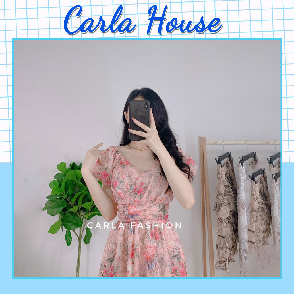 VÁY HOA TƠ LỤA DÁNG XÒE ĐI BIỂN _V11_CARLA HOUSE
