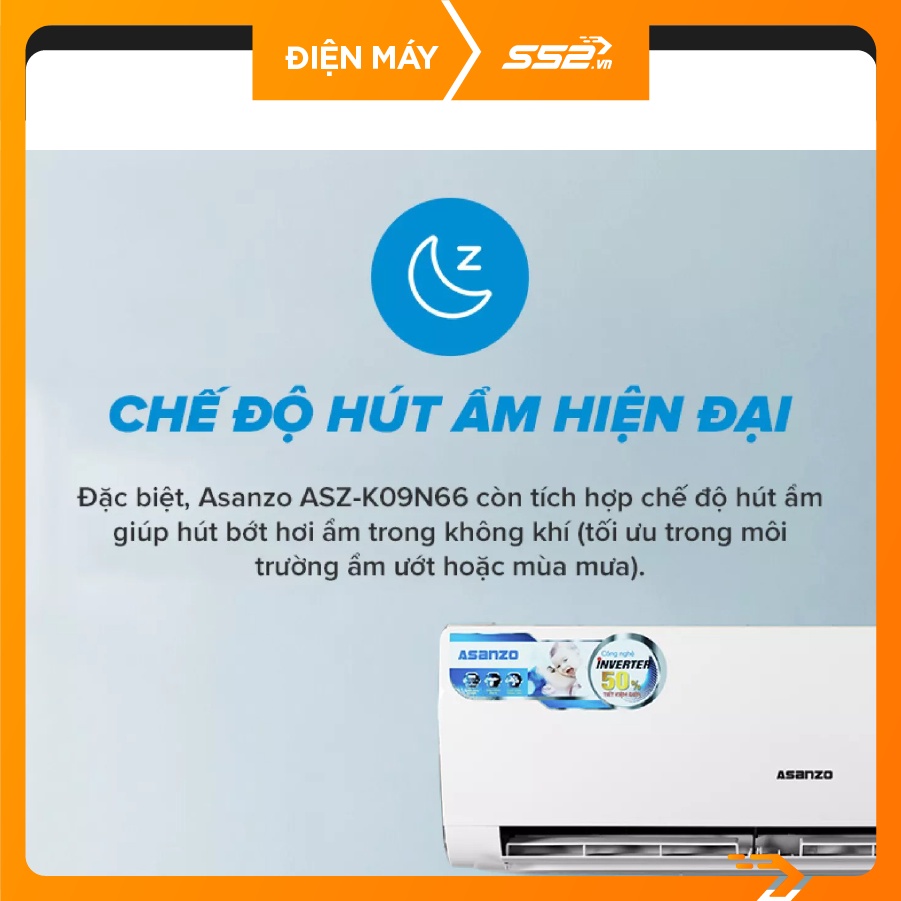 [Mã ELHA10 giảm 6% đơn 5TR] Máy lạnh Asanzo Inverter 1 HP K09N66 - Bảo Hành Chính Hãng