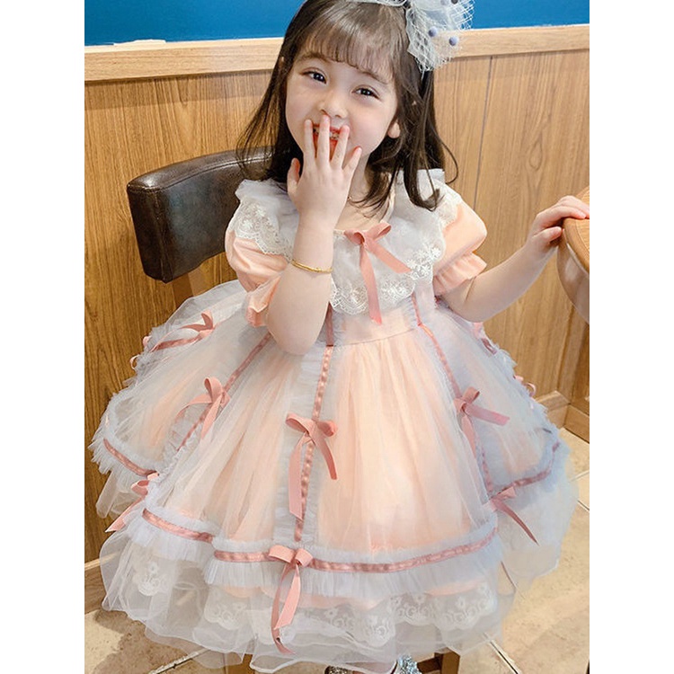 Đầm Công Chúa lolita Phối Lưới Thiết Kế Mới Xinh Xắn Cho Bé Gái