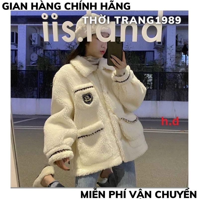 áo khoác lông kèm túi in logo ,áo khoác lông nữ ,form rộng phong cách ulzzang vintaghe hàn quốc ,XƯỞNG MAY TC2