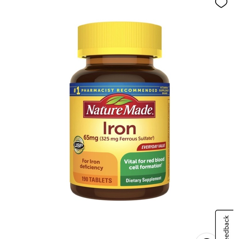 [Mẫu mới 2020-Value size] Viên sắt Nature Made Iron 65mg 190 viên