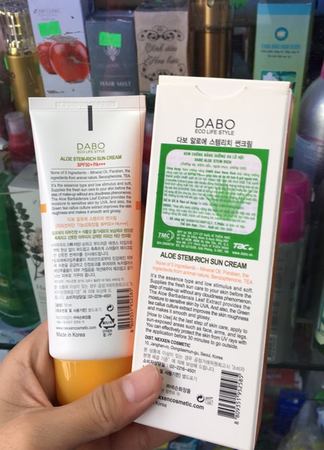 Kem chống nắng dưỡng da lô hội DABO Aloe Stem Rich