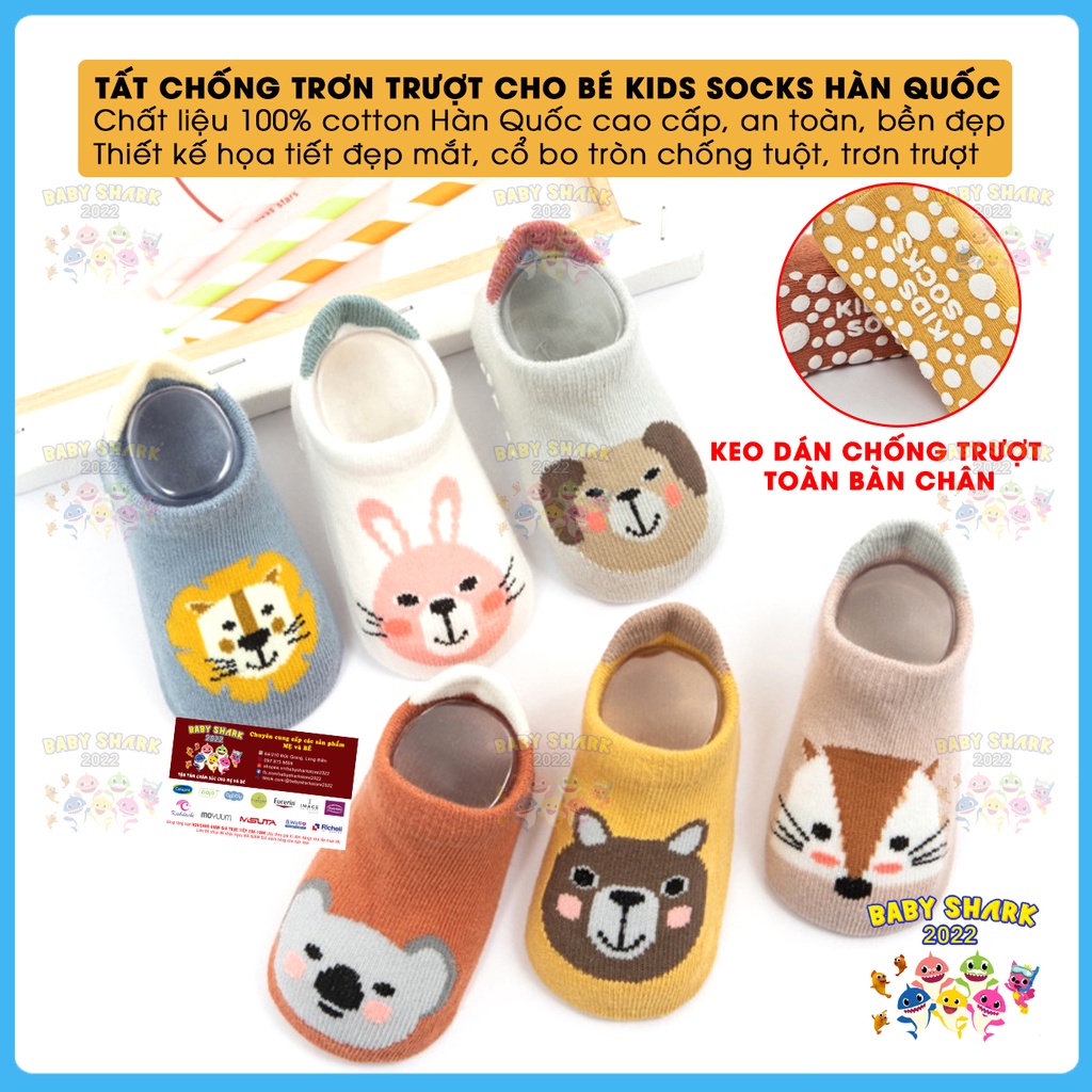 Tất chống trơn trượt cho bé, vớ trẻ em Kids Socks phong cách Hàn Quốc họa tiết dễ thương