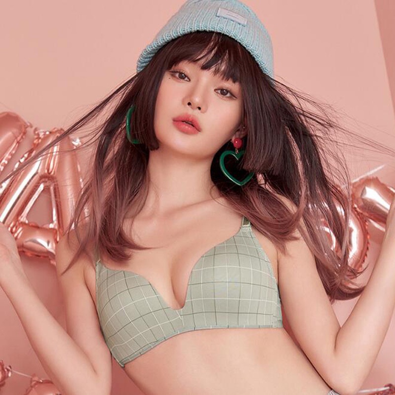 Áo ngực nữ đúc su không gọng kẻ caro BRALUNE , áo lót nâng ngực thoáng khí mềm mại mã ANM-05