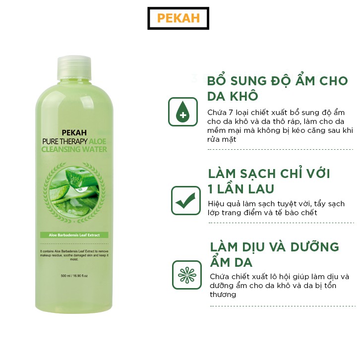 Nước Tẩy Trang Dưỡng Ẩm Da Khô PEKAH Pure Therapy Aloe Cleansing Water 500ml