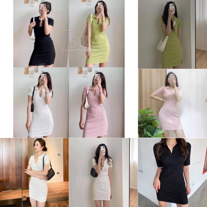 Váy Ôm POLO CỔ XẺ thiết kế sexy chất vải len tăm mỏng mongtoghi co giãn thoải mái váy ôm tôn 3 vòng co giãn