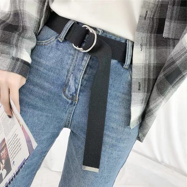 DÂY NỊT VẢI BỐ CANVAS Meoshop TL011 NAM NỮ KHUYÊN BẠC TRÒN - Thắt lưng Nam Nữ vải bố 2 tròn