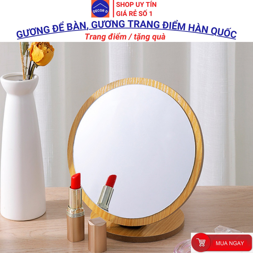 Gương gỗ Hàn Quốc, Gương để bàn trang điểm xoay gập linh động đa năng, cao cấp, sang trọng, tiện lợi