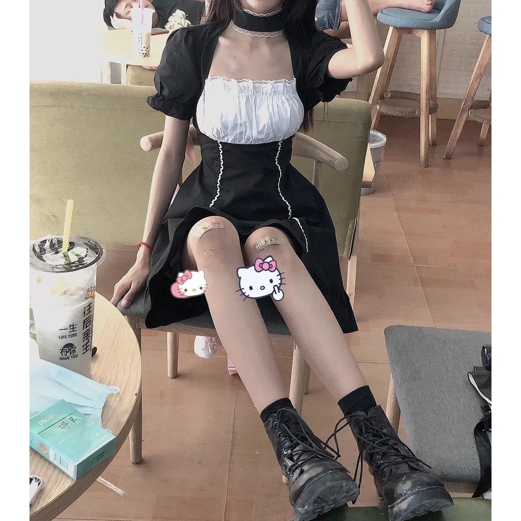 ♥️Đầm,Váy Loli Đen Thắt Nơ NgựcFzsize dưới 57kg chụp ảnh, sống ảo, prom