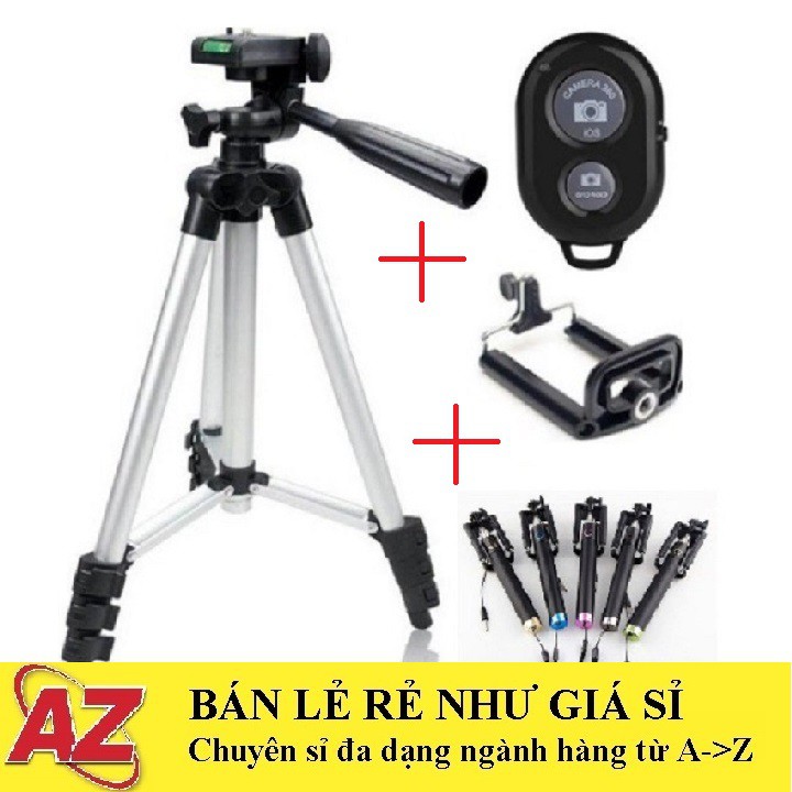 Mua 1 Được 4- Tripod TF-3110 Tặng Kẹp Điện Thoại + Tặng Gậy Tự Sướng + Tặng Remote Bluetooth