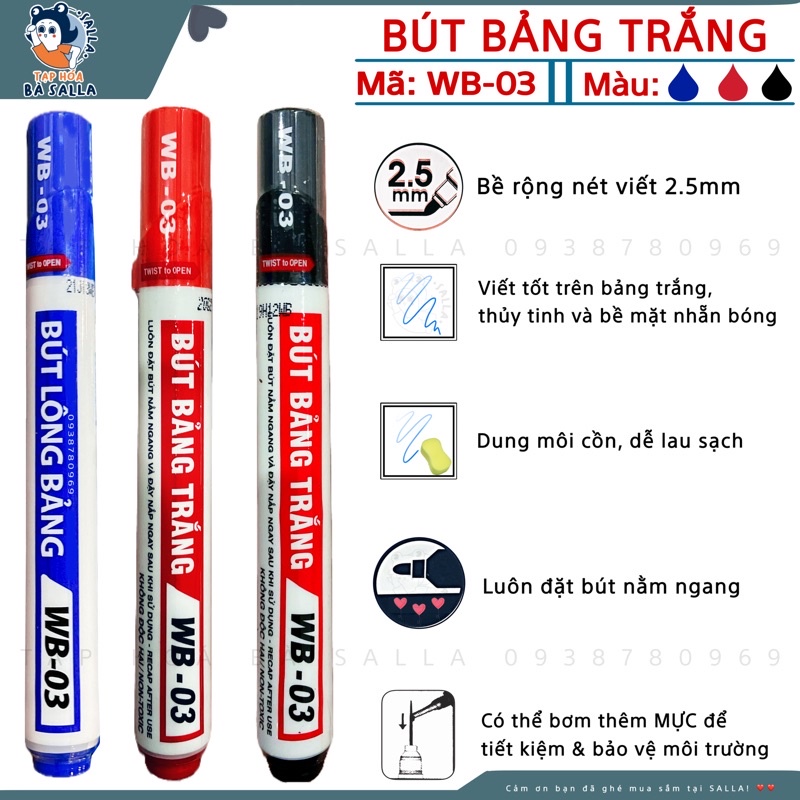 Bút Bảng Trắng Dễ Lau Sạch TL - WB03 ( Đen/Đỏ/Xanh)