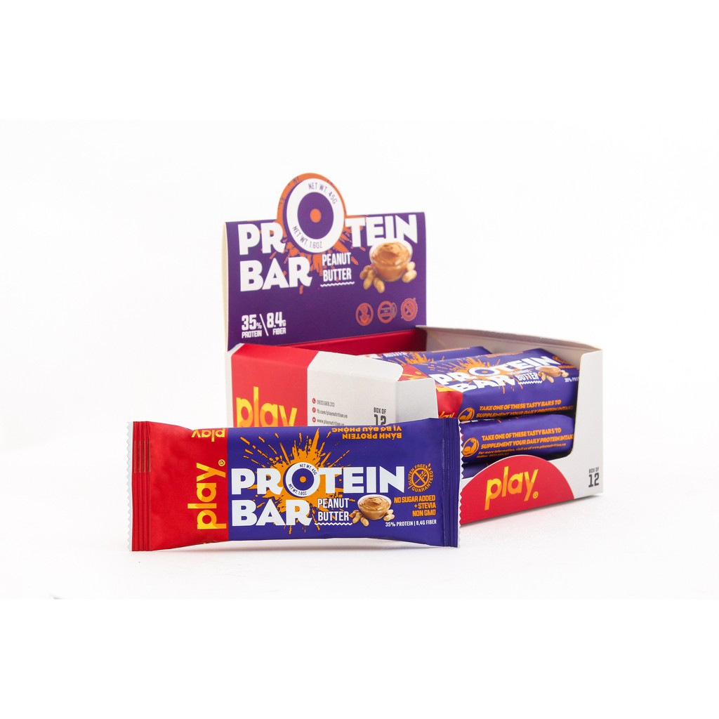 Hộp 12 Thanh Protein PLAY Vị Bơ Đậu Phộng – PLAY Protein Bar Peanut & Butter