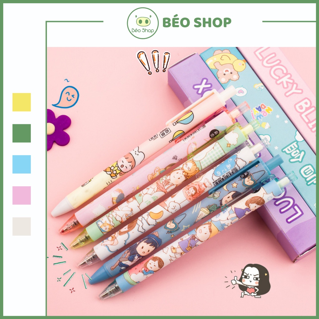 Bút bi gel mực đen ngoài 0.5mm Béo shop tặng kèm 2 ngòi bút và 1 tấm sticker dễ thương B10