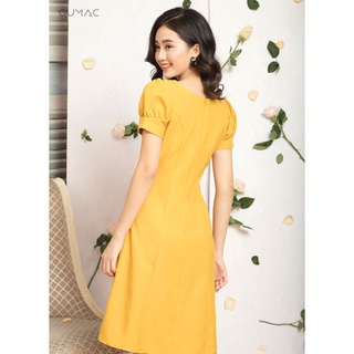 Đầm cổ tim thêu hoa GUMAC MS12031_VANG