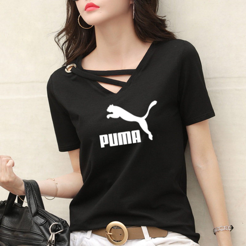 Puma Áo Thun Tay Ngắn Cổ Chữ V Thời Trang Mùa Hè Cho Nữ