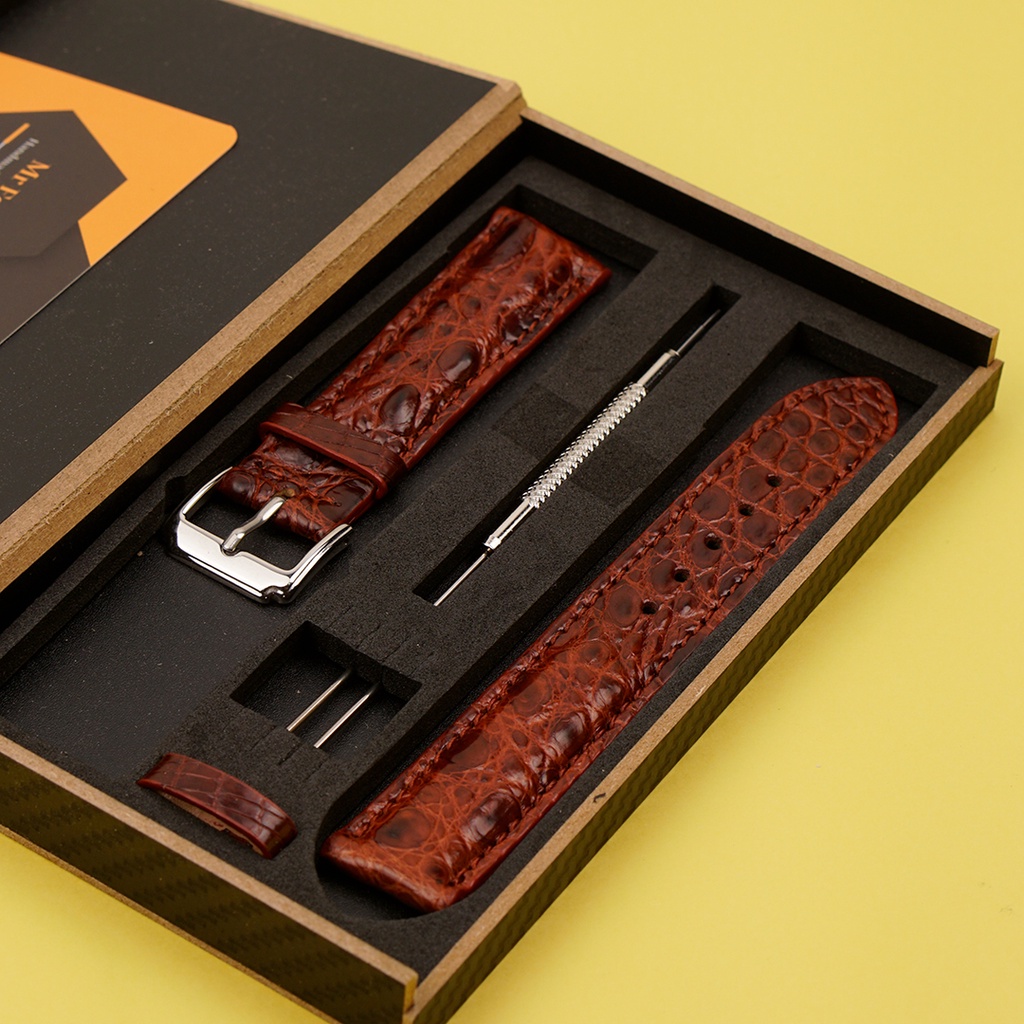 Dây Đồng Hồ Da Cá Sấu Nâu Đỏ - Dây Da Đồng Hồ MrFour | Crocodile Leather Watch Bands