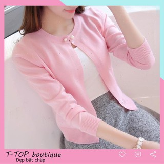 Áo khoác len nữ dệt kim mặc ngoài váy, áo khoác cardigan nữ cúc ngọc thời trang
