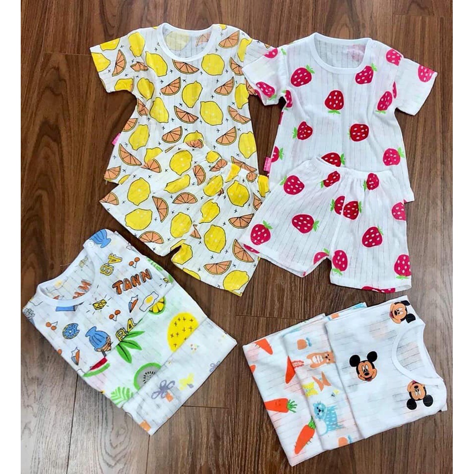 Đồ bộ quần áo cộc tay cho bé trai và bé gái chất cotton giấy từ 16kg AM240
