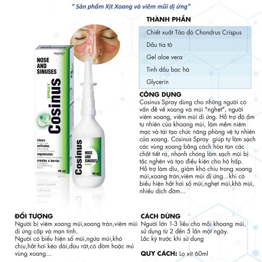 XỊT XOANG MŨI COSINUS SPRAY 60ML  NHẬP KHẨU CHÂU ÂU