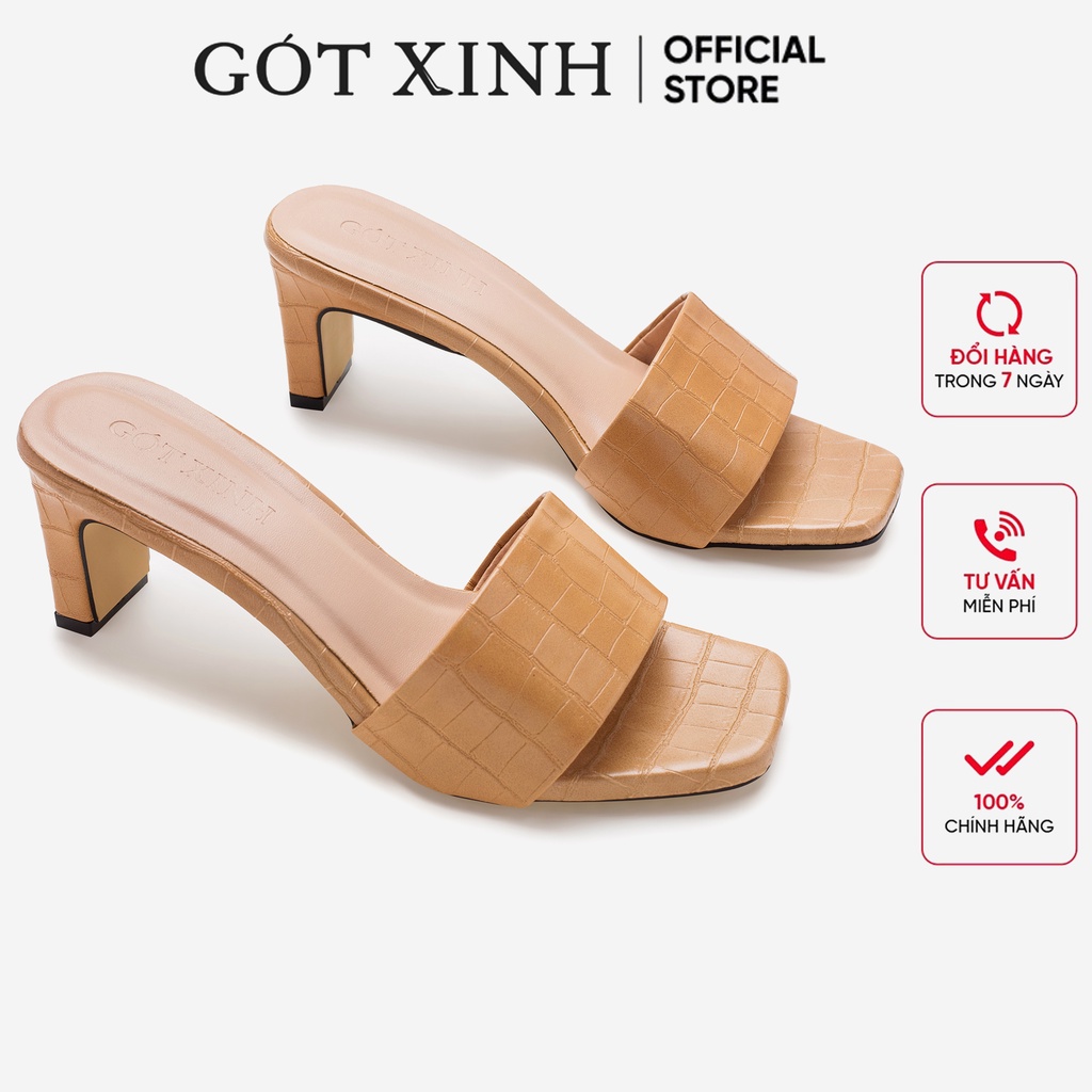 Dép cao gót nữ GÓT XINH D21 nhiều màu quai ngang dập vân da rắn đế cao 4cm