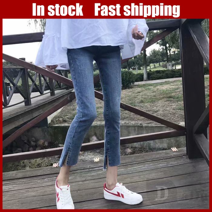 Daduhey Quần Jeans Dài Lưng Cao Ống Đứng Thời Trang Hàn Quốc Cho Nữ