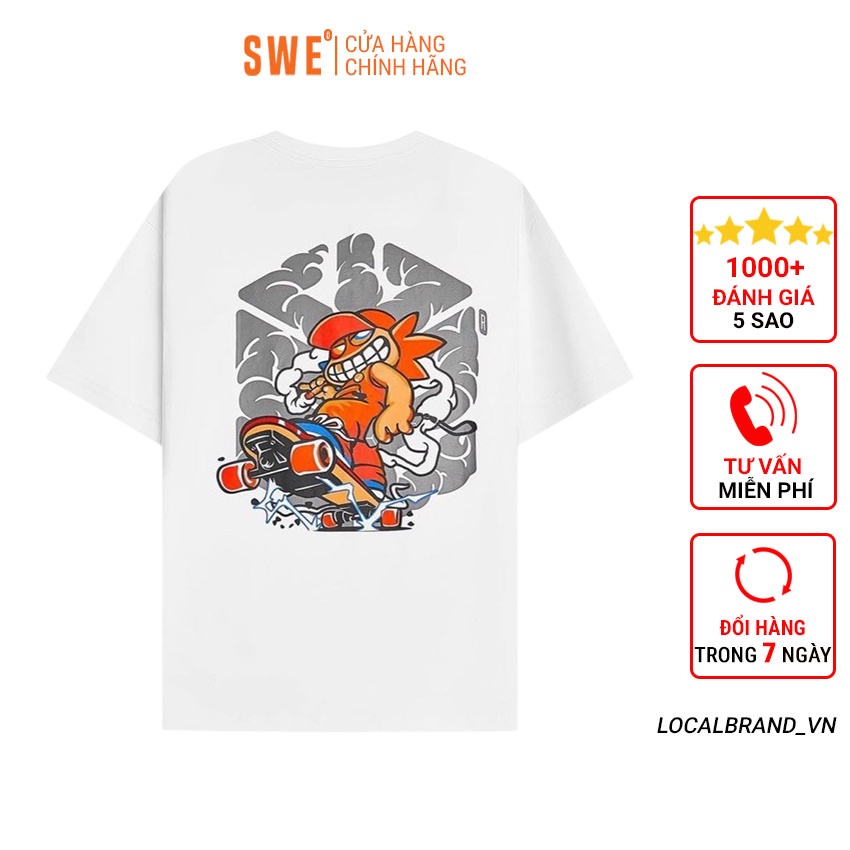 Áo thun SWE ván trượt tay lỡ form rộng vải Cotton-Thời trang nam nữ Unisex Streetwear Hàn Quốc