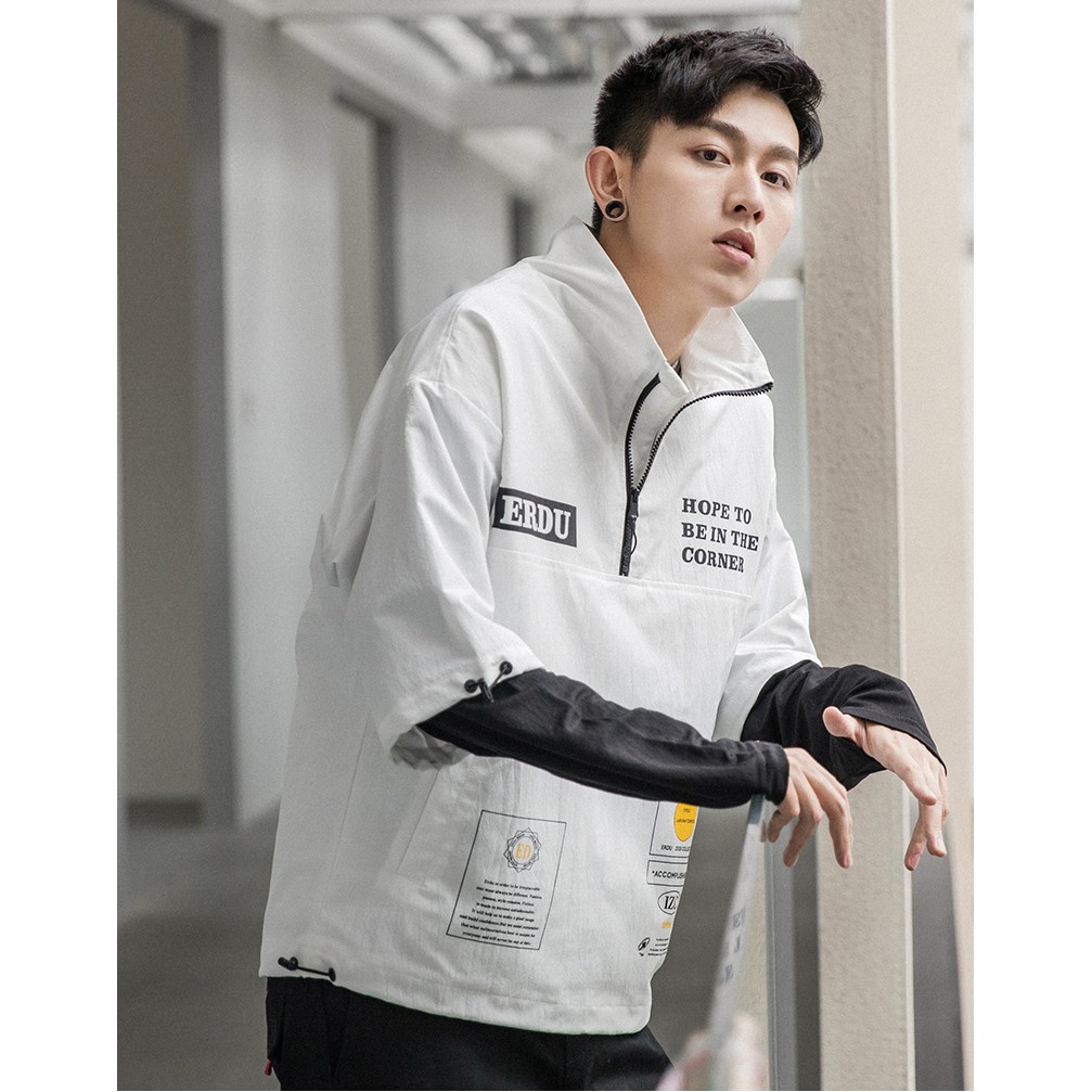 Áo Hoodies Chui Đầu Nam Nữ Tay Dài Giả Hai Lớp Phối Khóa Cổ ERDU Phong Cách Thời Trang Zenkonam MEN TOP 094