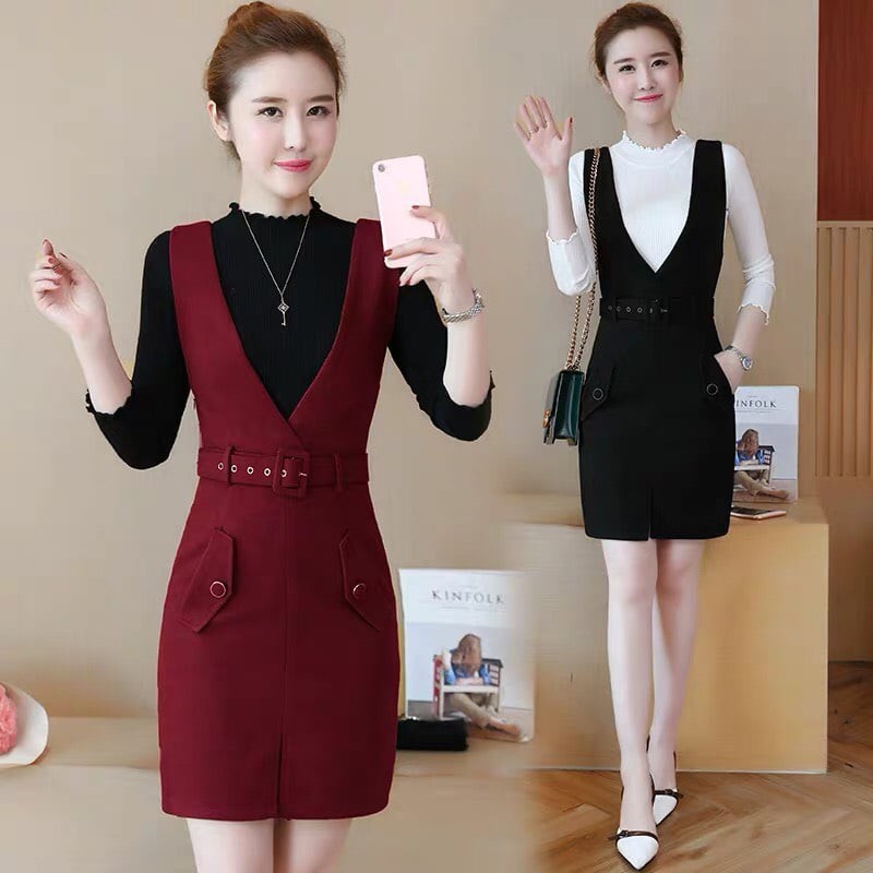 Set váy dạ túi + Áo len k380