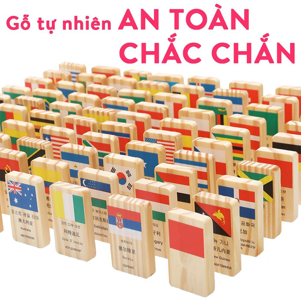 Đồ chơi Domino gỗ 100 quân cờ các quốc gia TUBITOYS cho bé chơi vui phát triển trí sáng tạo