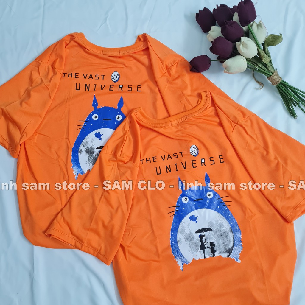 Áo thun tay lỡ nữ freesize phông form rộng dáng Unisex, mặc lớp, nhóm, cặp in chữ THE VAST hình TOTORO màu cam