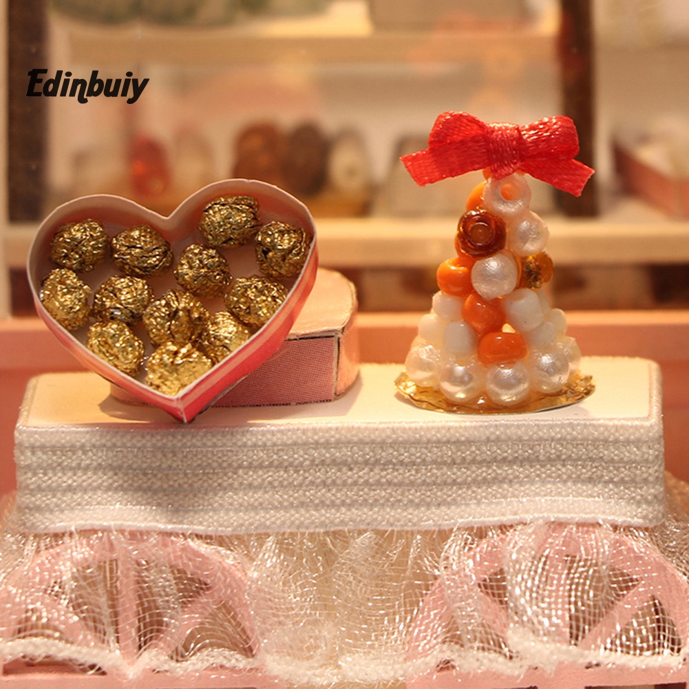 DB DIY LED Miniature Chocolate Shop Doll House Handmade Crafts Desk Decor Kids Toy